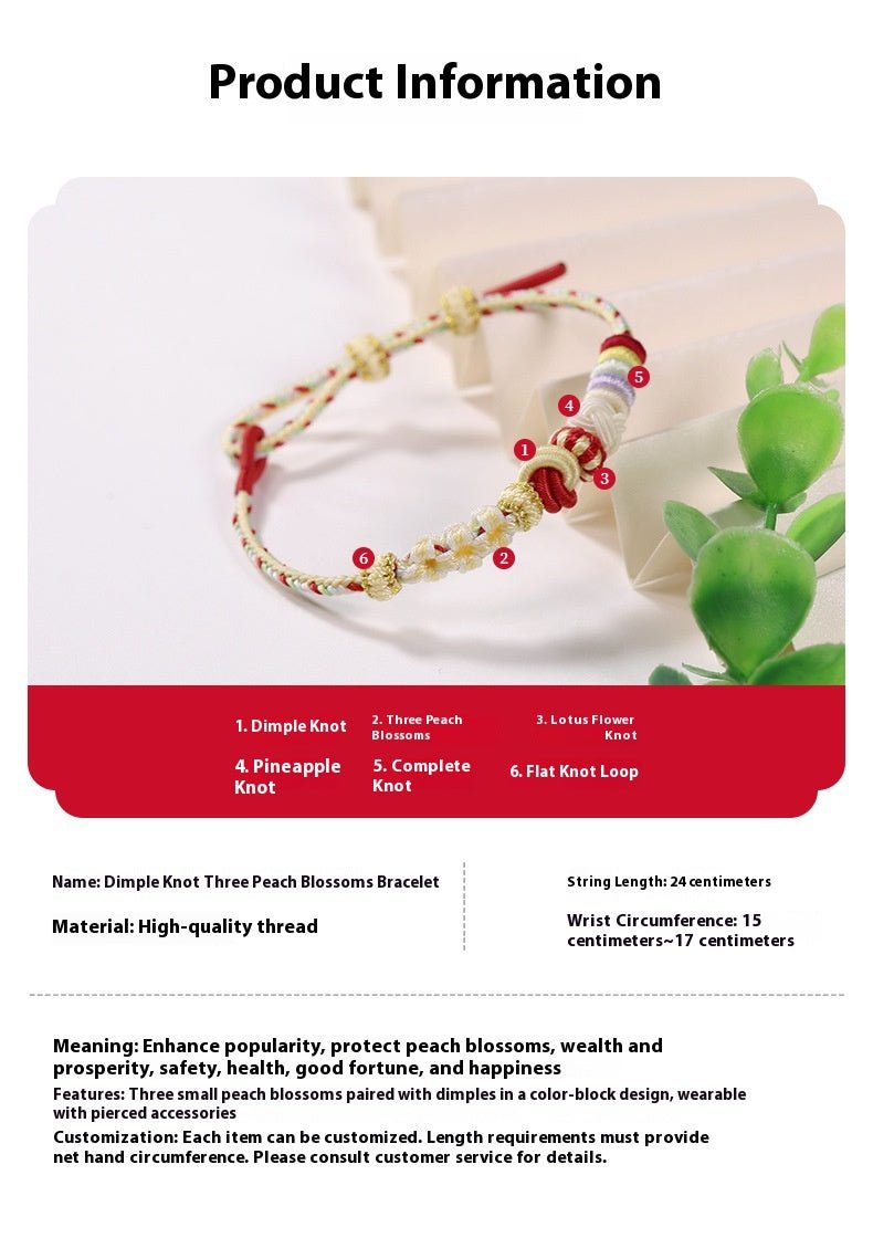 handmade braided peach blossom knot bracelet – adjustable chinese knot wrist cord for luck & style | star8s