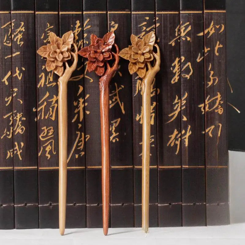 handmade green sandalwood hairpin, classic hanfu hairstyling accessory - star8s