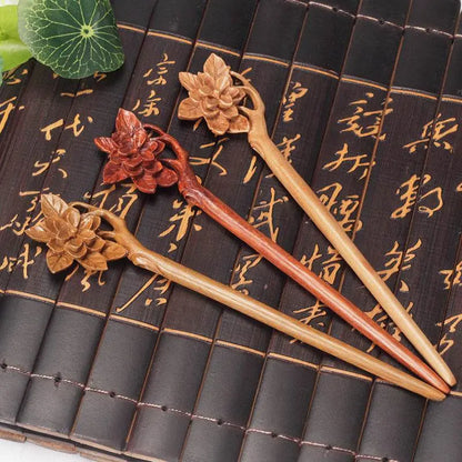 Handmade Green Sandalwood Hairpin, Classic Hanfu Hairstyling Accessory - STAR8S