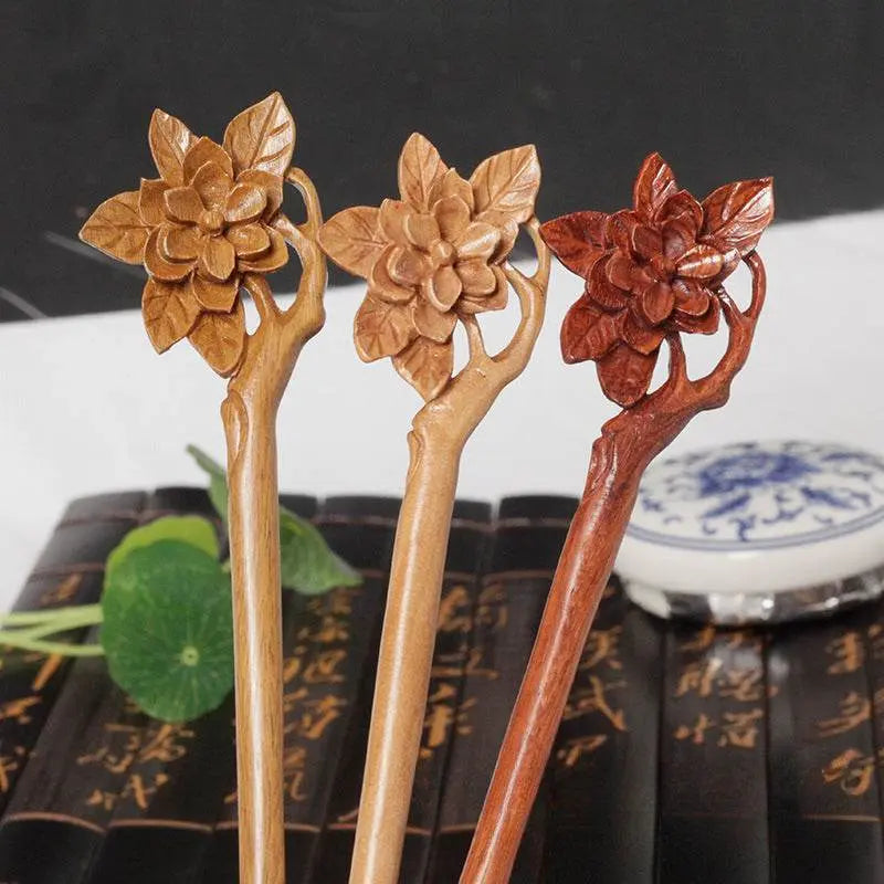handmade green sandalwood hairpin, classic hanfu hairstyling accessory - star8s