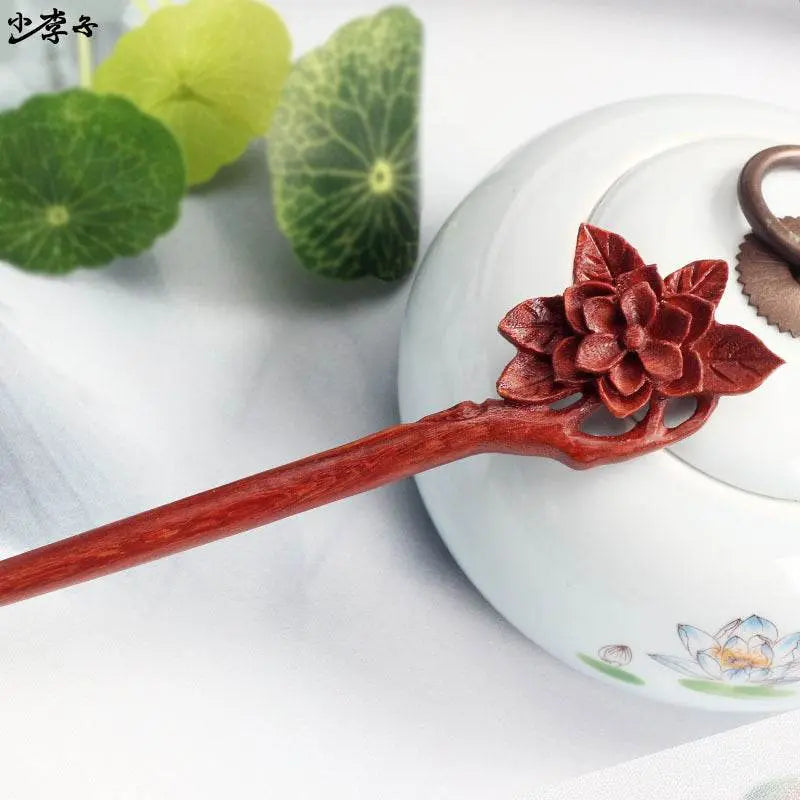 Handmade Green Sandalwood Hairpin, Classic Hanfu Hairstyling Accessory - STAR8S