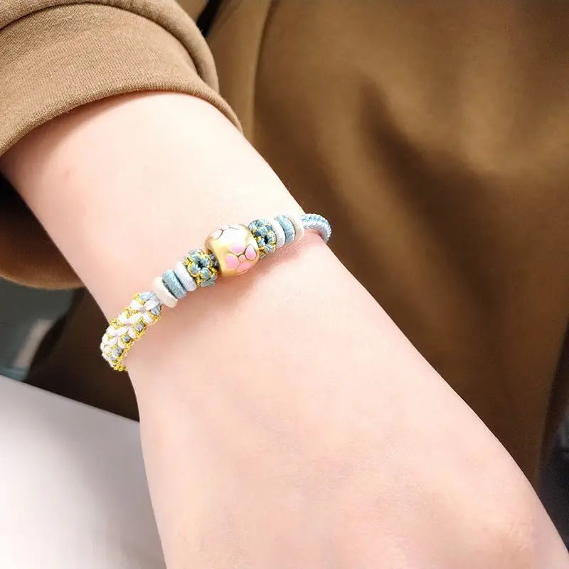 handmade lily of the valley & peach blossom red string bracelet – cute, adjustable couples | star8s - star8s