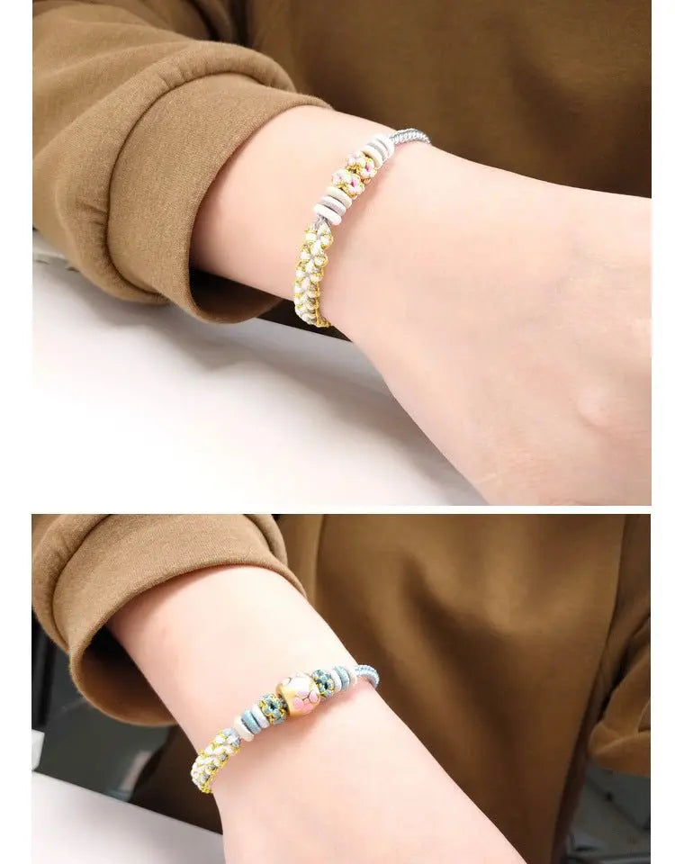 Handmade Lily of the Valley & Peach Blossom Red String Bracelet – Cute, Adjustable Couples | STAR8S - STAR8S