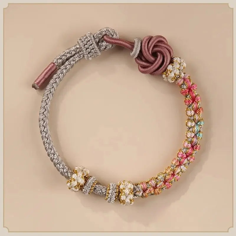 handmade mandala peach blossom knot red string bracelet - adjustable jewelry for women & couples - star8s