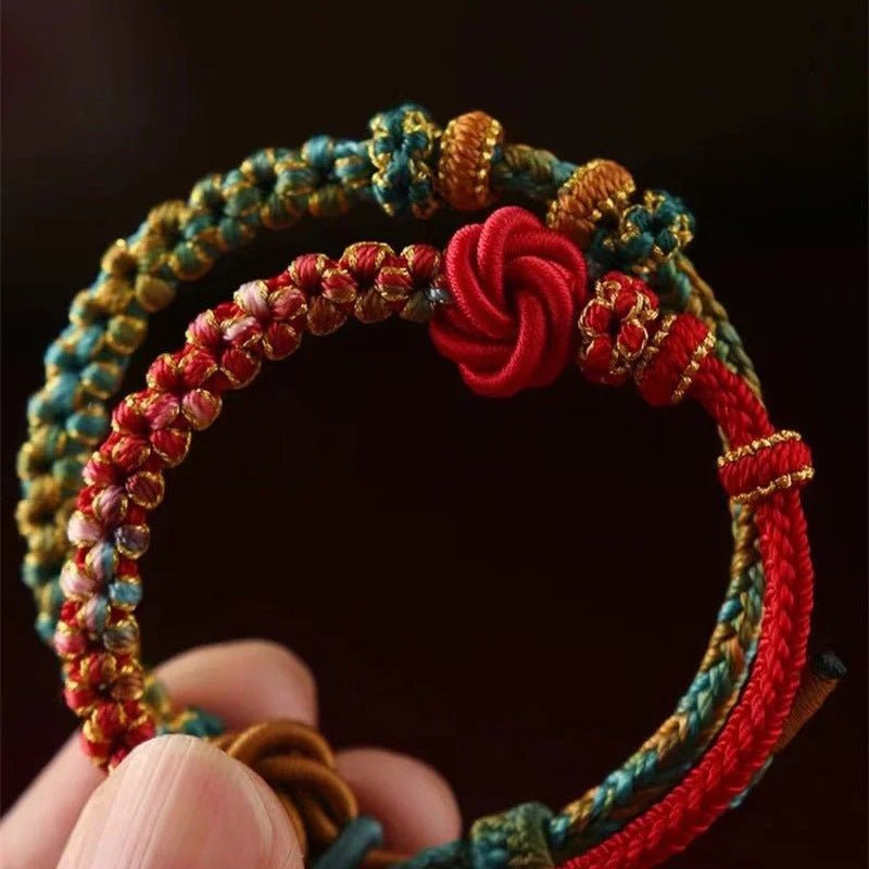 handmade mandala peach blossom knot red string bracelet - adjustable jewelry for women & couples - star8s