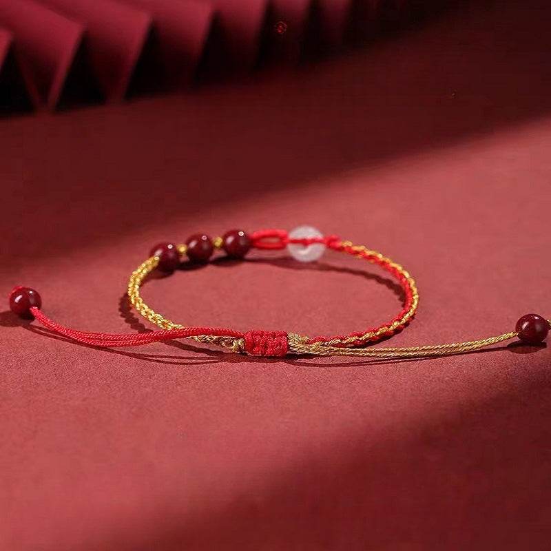 natural cinnabar hand rope with jade safety buckle, woven fashion jewelry for women - star8s