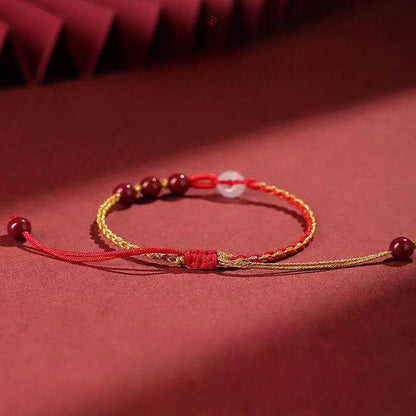 Natural Cinnabar Hand Rope with Jade Safety Buckle, Woven Fashion Jewelry for Women - STAR8S