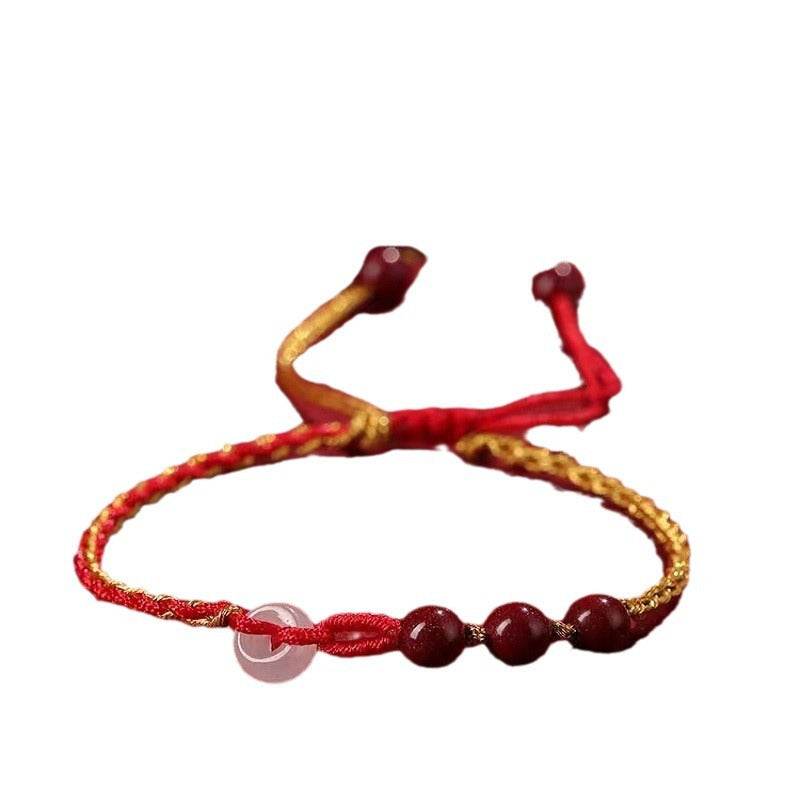 natural cinnabar hand rope with jade safety buckle, woven fashion jewelry for women - star8s