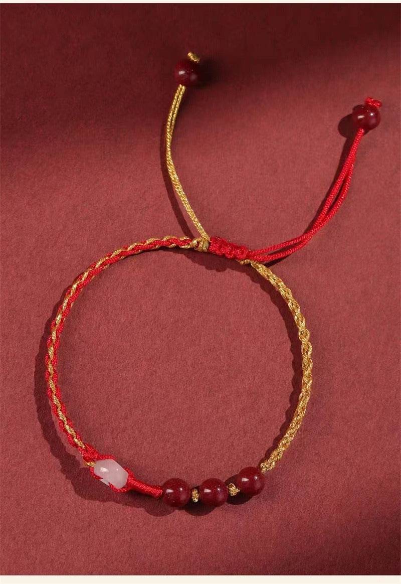 natural cinnabar hand rope with jade safety buckle, woven fashion jewelry for women - star8s