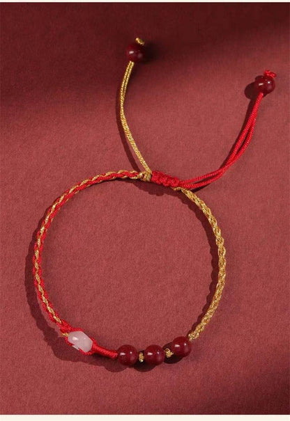 Natural Cinnabar Hand Rope with Jade Safety Buckle, Woven Fashion Jewelry for Women - STAR8S