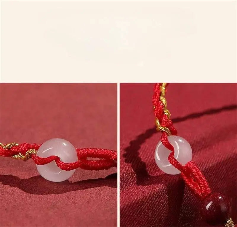 natural cinnabar hand rope with jade safety buckle, woven fashion jewelry for women - star8s