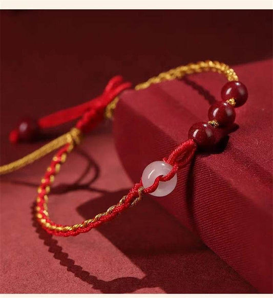 Natural Cinnabar Hand Rope with Jade Safety Buckle, Woven Fashion Jewelry for Women - STAR8S