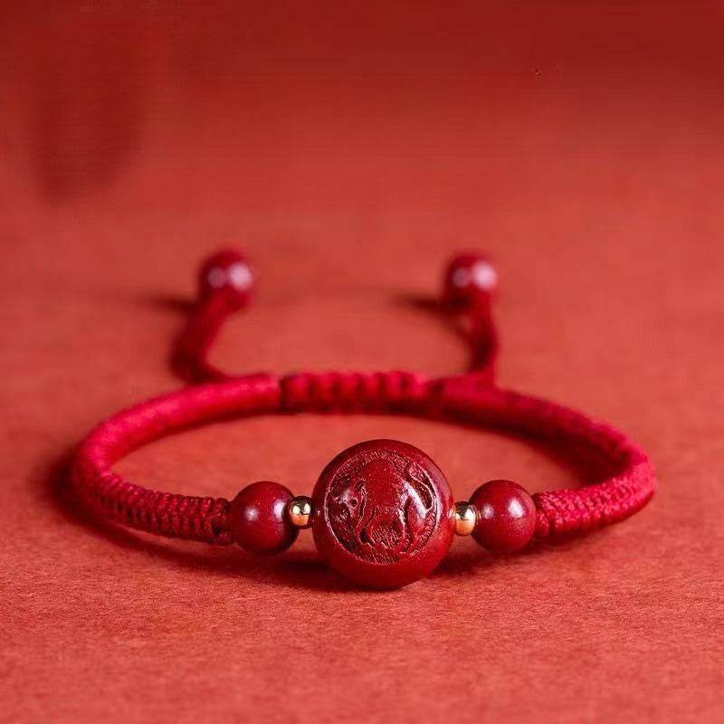 natural cinnabar zodiac bracelet, hand - woven red rope for natal year - star8s