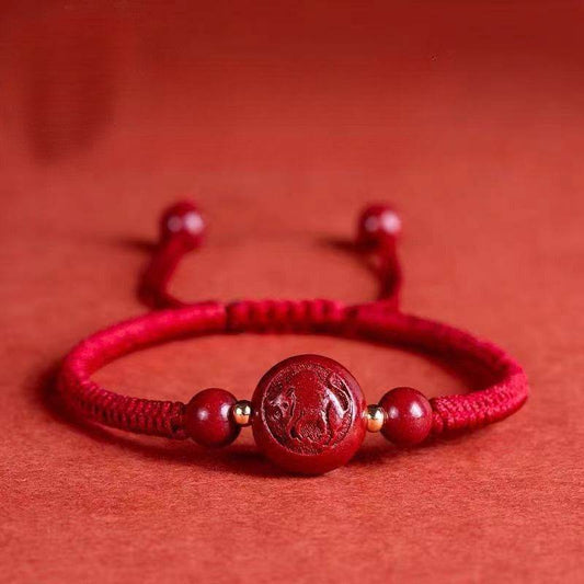 Natural Cinnabar Zodiac Bracelet, Hand - Woven Red Rope for Natal Year - STAR8S