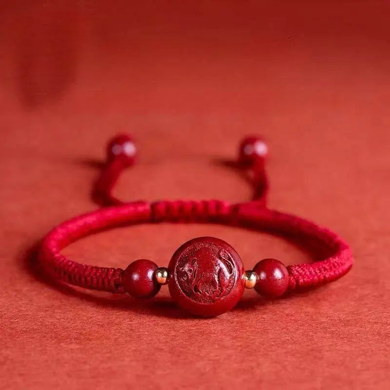 Natural Cinnabar Zodiac Bracelet, Hand - Woven Red Rope for Natal Year - STAR8S