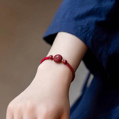 Natural Cinnabar Zodiac Bracelet, Hand - Woven Red Rope for Natal Year - STAR8S
