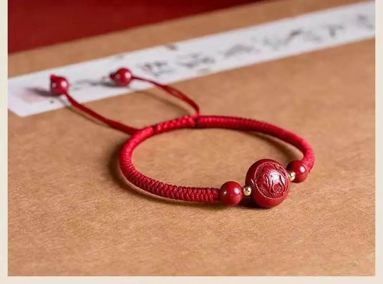 Natural Cinnabar Zodiac Bracelet, Hand - Woven Red Rope for Natal Year - STAR8S