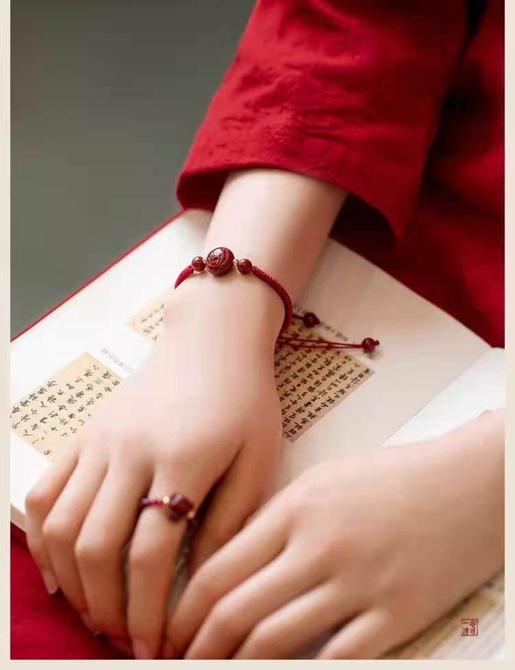 natural cinnabar zodiac bracelet, hand - woven red rope for natal year - star8s