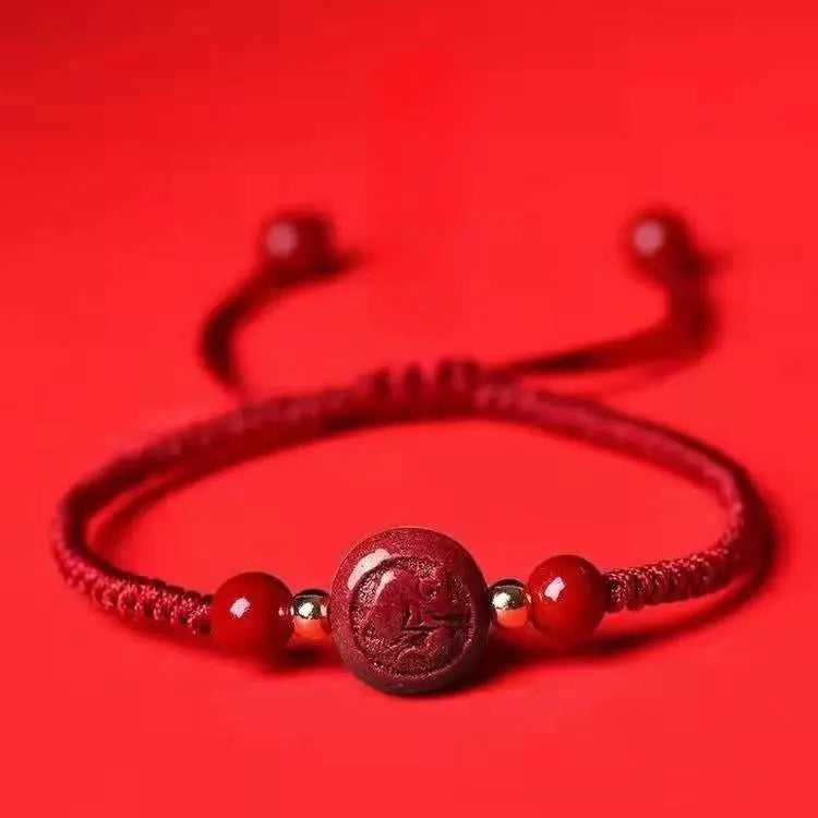 natural cinnabar zodiac bracelet, hand - woven red rope for natal year - star8s