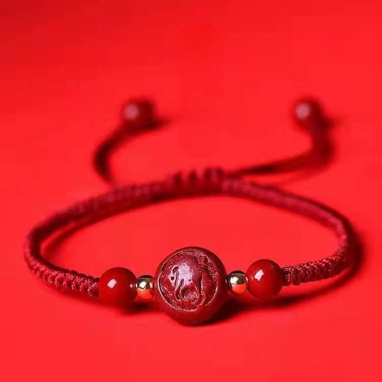 natural cinnabar zodiac bracelet, hand - woven red rope for natal year - star8s