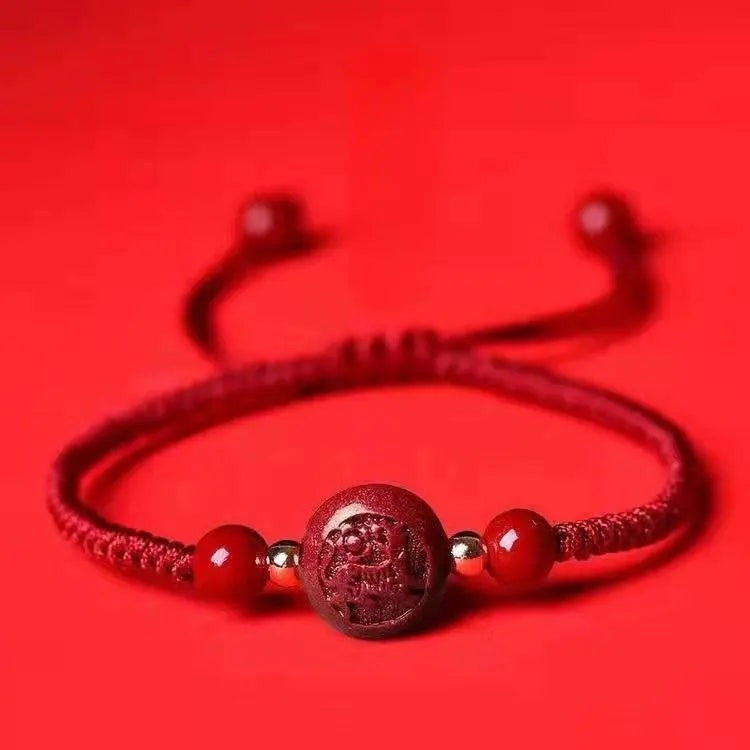 natural cinnabar zodiac bracelet, hand - woven red rope for natal year - star8s