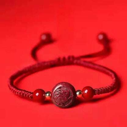 Natural Cinnabar Zodiac Bracelet, Hand - Woven Red Rope for Natal Year - STAR8S