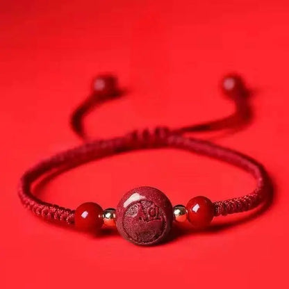 Natural Cinnabar Zodiac Bracelet, Hand - Woven Red Rope for Natal Year - STAR8S