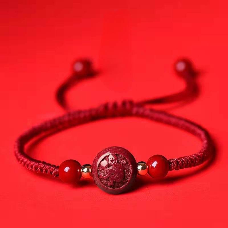 natural cinnabar zodiac bracelet, hand - woven red rope for natal year - star8s