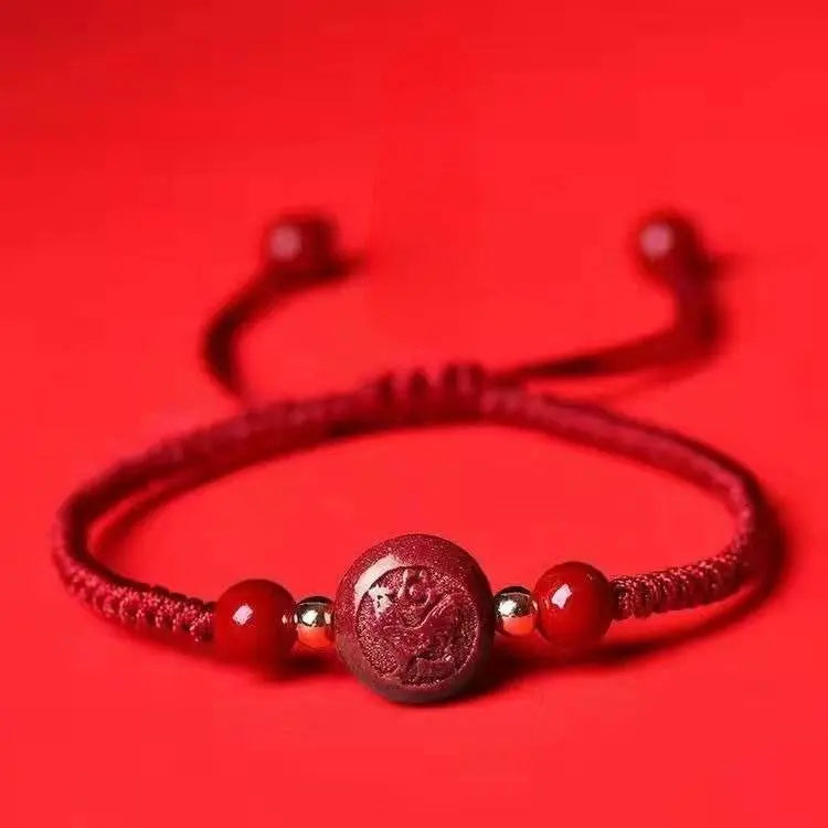 natural cinnabar zodiac bracelet, hand - woven red rope for natal year - star8s