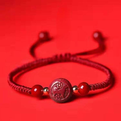 Natural Cinnabar Zodiac Bracelet, Hand - Woven Red Rope for Natal Year - STAR8S