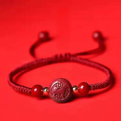 Natural Cinnabar Zodiac Bracelet, Hand - Woven Red Rope for Natal Year - STAR8S