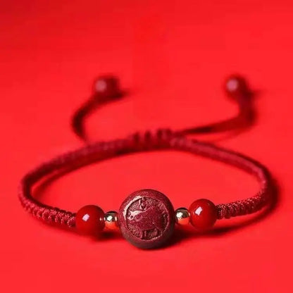 Natural Cinnabar Zodiac Bracelet, Hand - Woven Red Rope for Natal Year - STAR8S