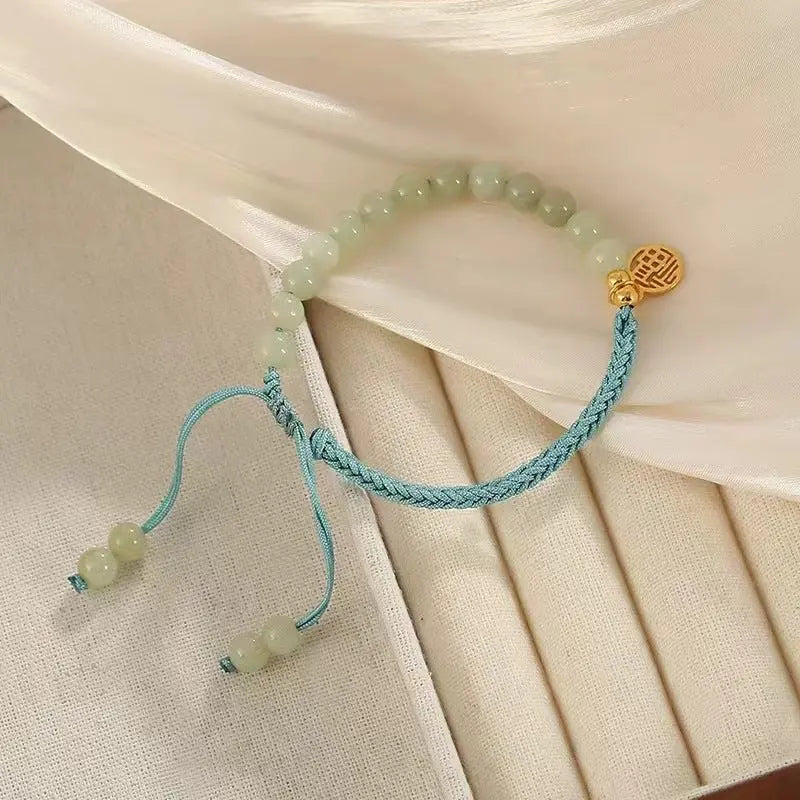 Handmade Natural Hetian Jade Bracelet with Blessing Pendant Braided Bracelet - STAR8S