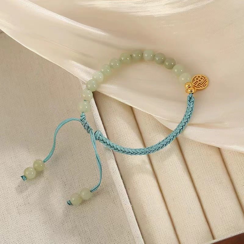 handmade natural hetian jade bracelet with blessing pendant braided bracelet - star8s