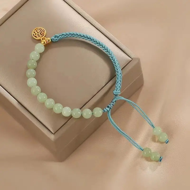 handmade natural hetian jade bracelet with blessing pendant braided bracelet - star8s