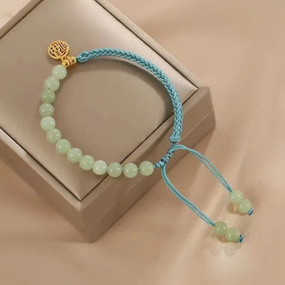 Handmade Natural Hetian Jade Bracelet with Blessing Pendant Braided Bracelet - STAR8S