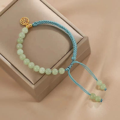 Handmade Natural Hetian Jade Bracelet with Blessing Pendant Braided Bracelet - STAR8S