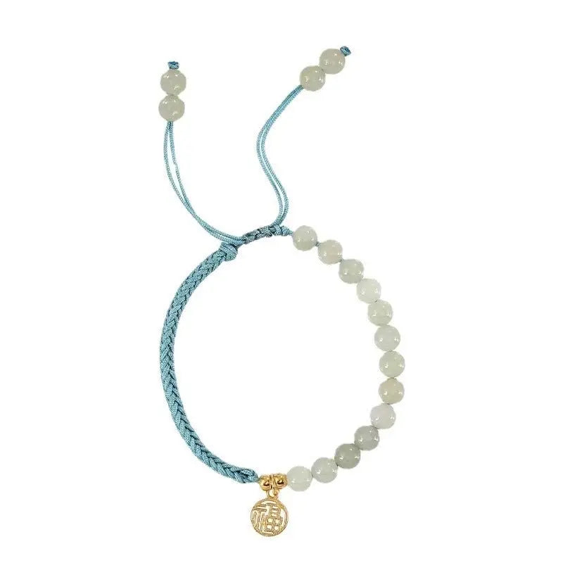 handmade natural hetian jade bracelet with blessing pendant braided bracelet - star8s