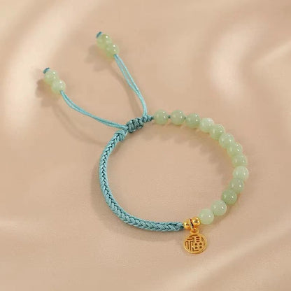 Handmade Natural Hetian Jade Bracelet with Blessing Pendant Braided Bracelet - STAR8S