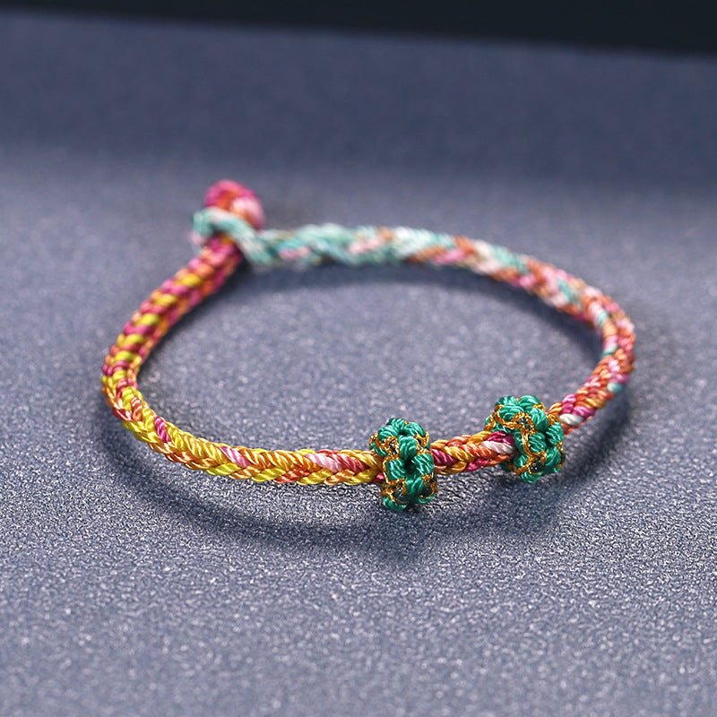 Handmade Peach Blossom Red String Bracelet - Eight - strand Braided Four - faced Buddha | STAR8S - STAR8S