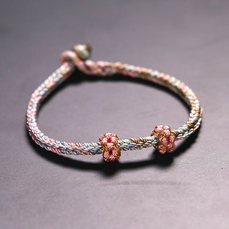 Handmade Peach Blossom Red String Bracelet - Eight - strand Braided Four - faced Buddha | STAR8S - STAR8S