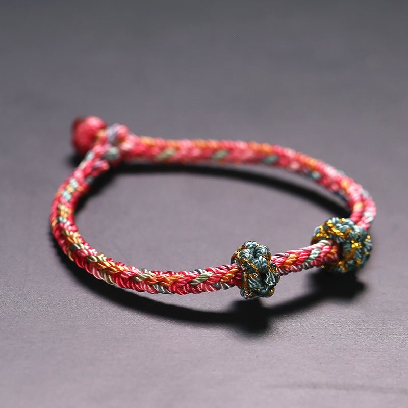 Handmade Peach Blossom Red String Bracelet - Eight - strand Braided Four - faced Buddha | STAR8S - STAR8S