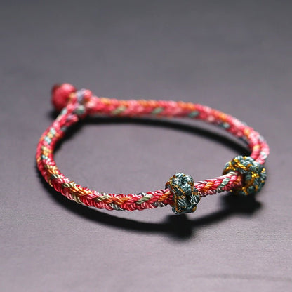 Handmade Peach Blossom Red String Bracelet - Eight - strand Braided Four - faced Buddha | STAR8S - STAR8S