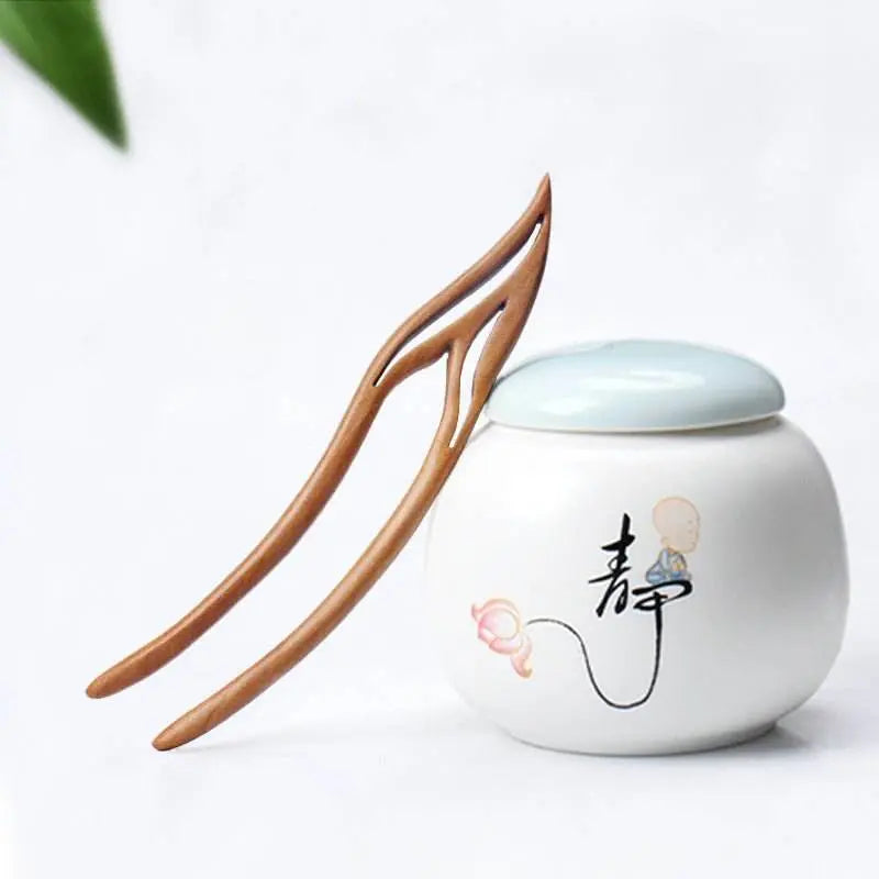 Handmade Peach Wood Double Prong Hairpin for Vintage & Modern Bun, Token of Love - STAR8S