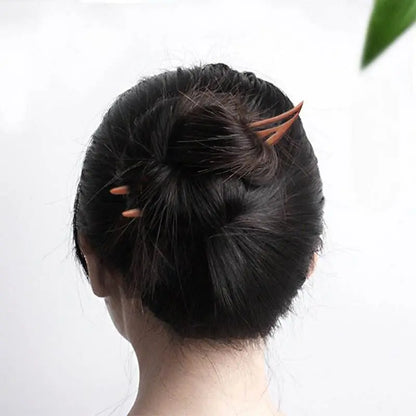 Handmade Peach Wood Double Prong Hairpin for Vintage & Modern Bun, Token of Love - STAR8S