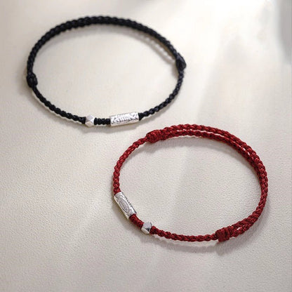 Handmade Red String Bracelet for Couples – 925 Sterling Silver Fish Bead, Adjustable Red & Black Cord - STAR8S