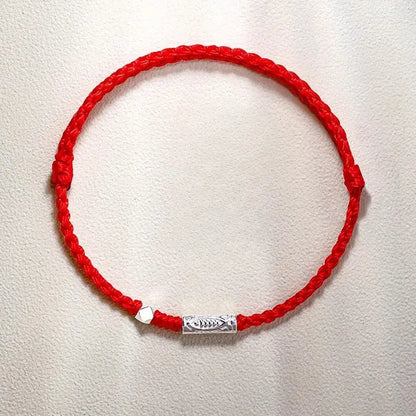 Handmade Red String Bracelet for Couples – 925 Sterling Silver Fish Bead, Adjustable Red & Black Cord - STAR8S