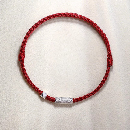 Handmade Red String Bracelet for Couples – 925 Sterling Silver Fish Bead, Adjustable Red & Black Cord - STAR8S