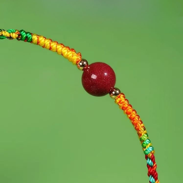 handmade red string bracelet for kids & adults - adjustable five - color thread with red sandstone bead - star8s