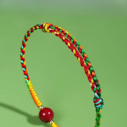 Handmade Red String Bracelet for Kids & Adults - Adjustable Five - Color Thread with Red Sandstone Bead - STAR8S